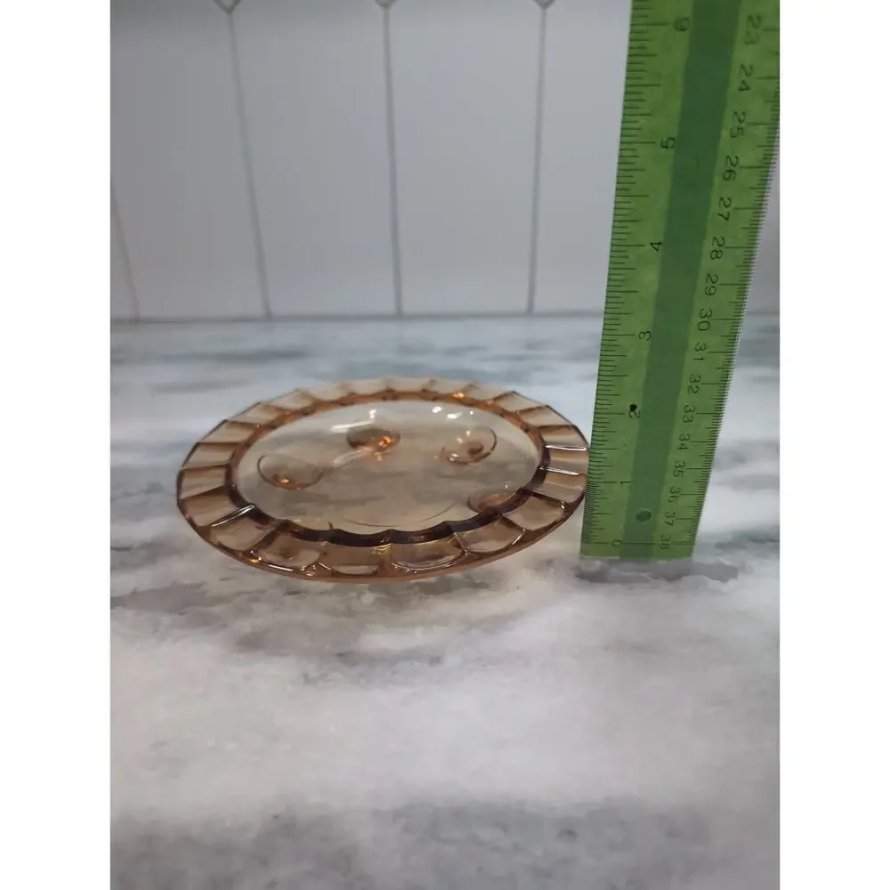 Indiana Glass Amber Trinket Footed Bowl Dish, Scalloped Edge Vintage 6